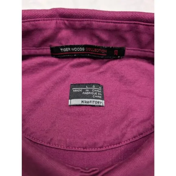 Nike Tiger Woods NikeFITDRY Vintage Mens Golf Polo Shirt‎ - Large Magenta Stripe - Picture 2 of 8